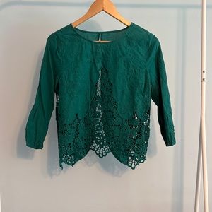 Green open crochet shirt